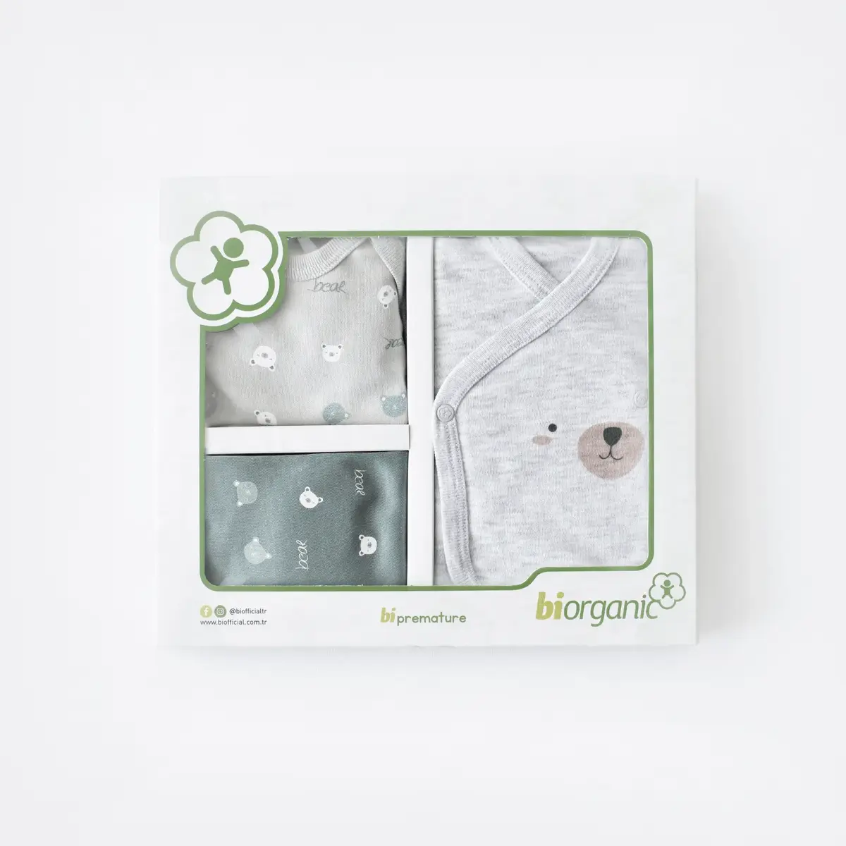 Bibaby Organik Zıbın Takımı Hug Me Bear Prematüre Yeşil