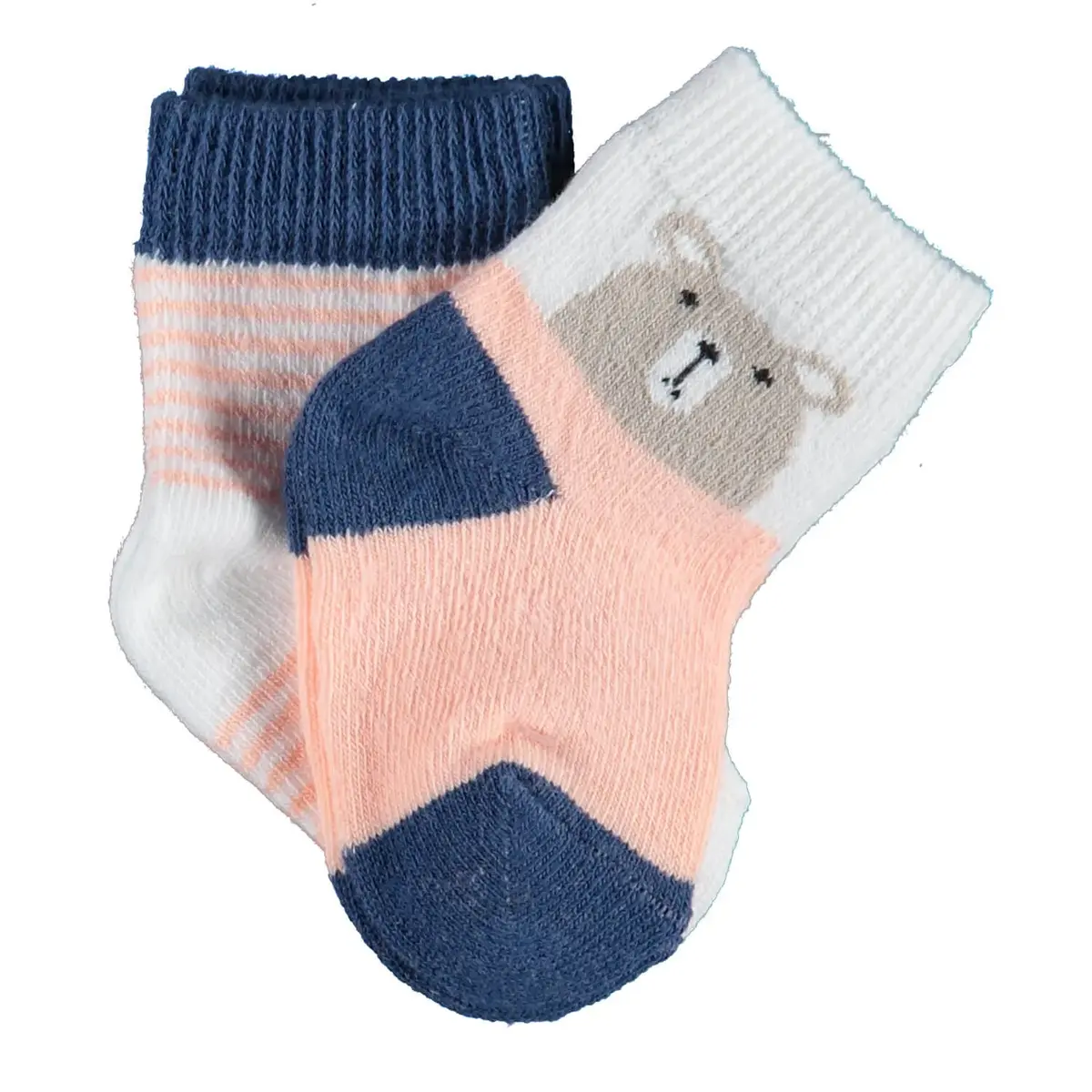 Bibaby Organik Çorap Soket 2li Hello Teddy Bear Ekru - Somon Bibaby Organik Çorap Soket 2li Hello Teddy Bear Ekru - Somon