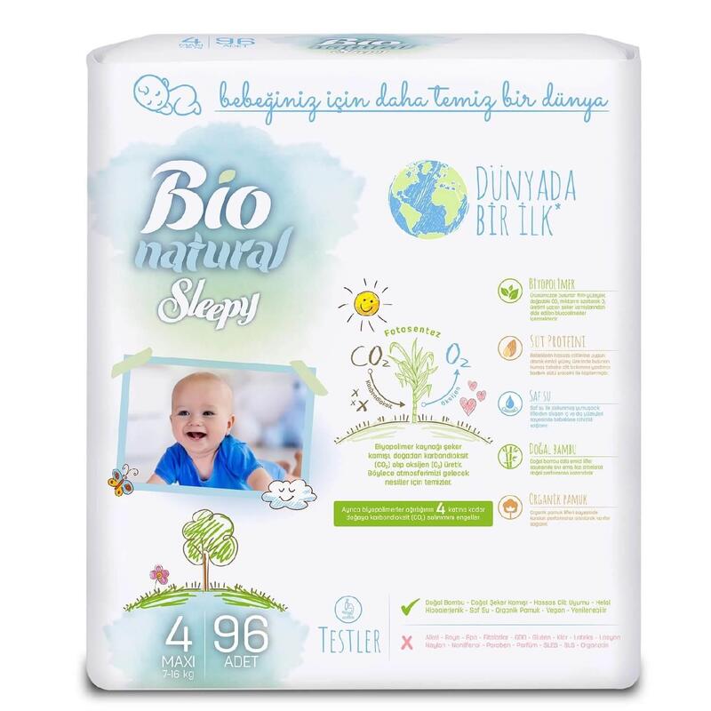 Sleepy Bebek Bezi Bio Natural 4 Beden Maxi 7-16 Kg 96lı