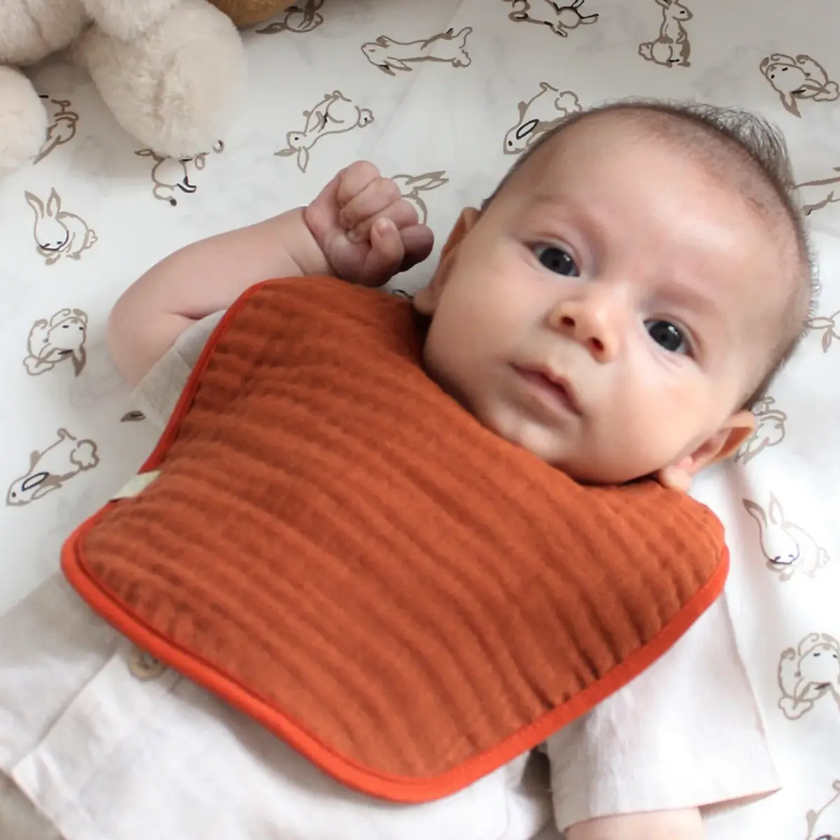 Bibaby Organik Fular Önlük Müslin 3lü Bistyle Kiremit - Bej - Hardal