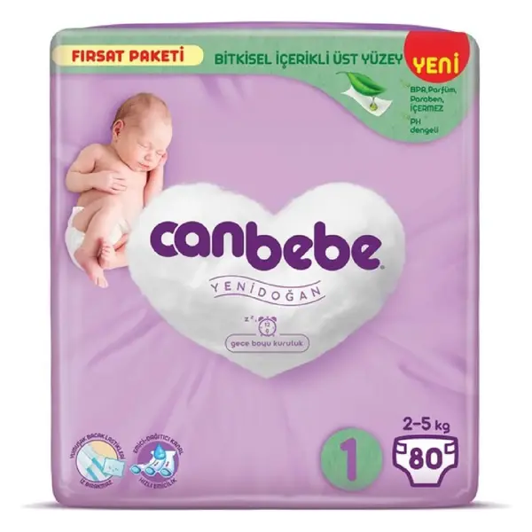 Canbebe Bebek Bezi 1 Beden Yenidoğan 80li  Fırsat Paketi