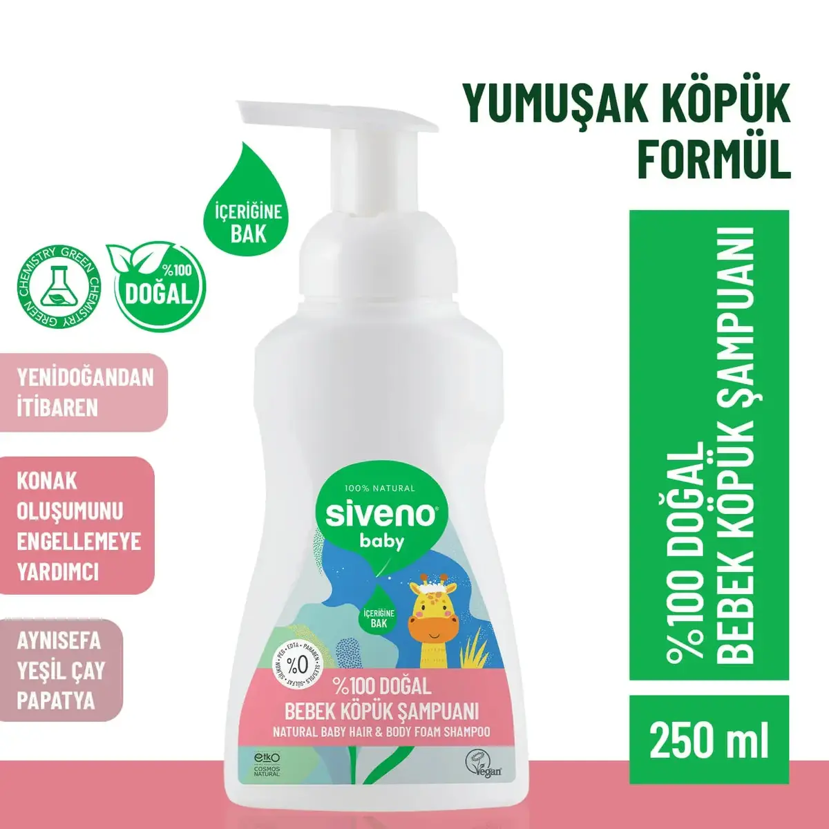 Siveno %100 Doğal Bebek Köpük Şampuanı 250 ml