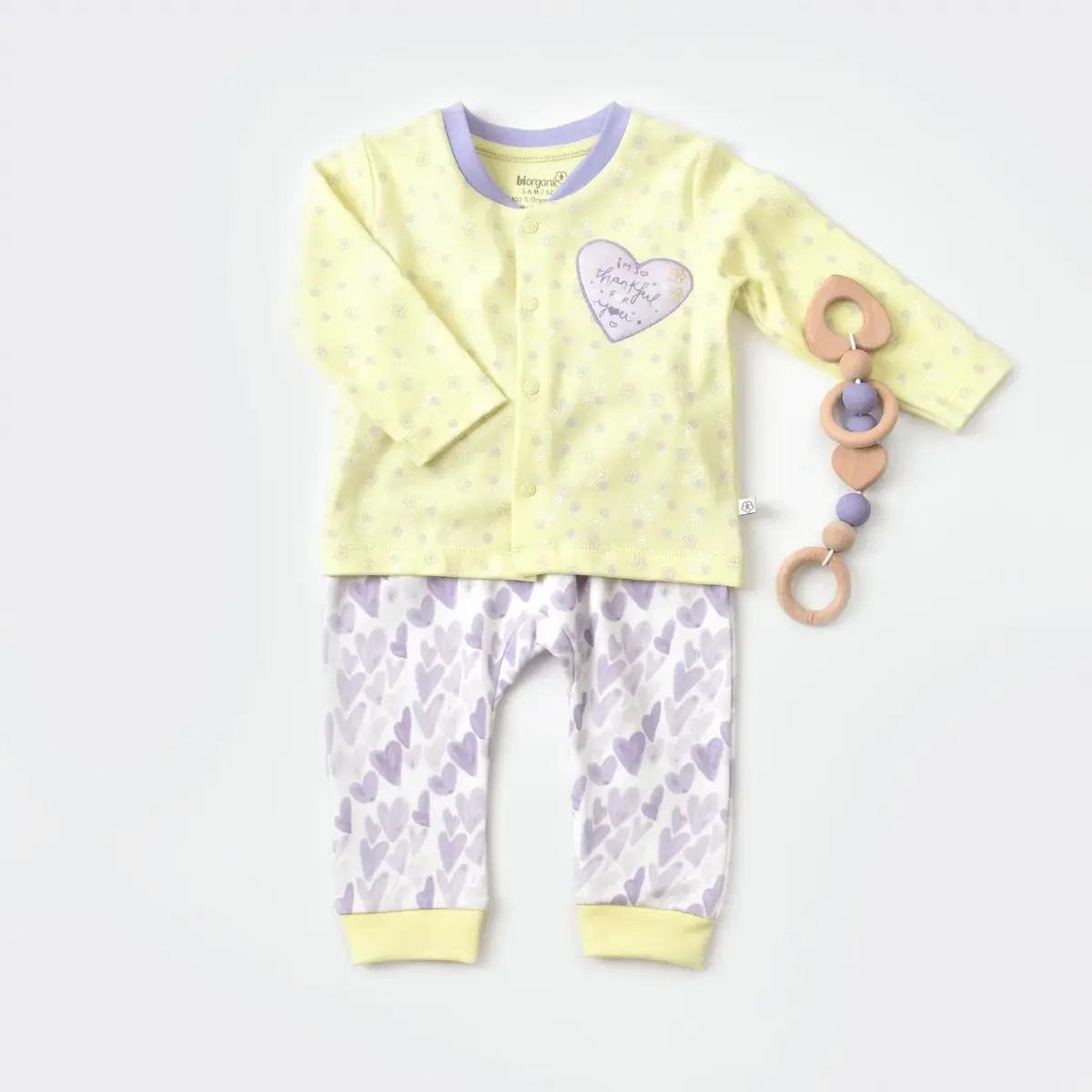Bibaby Organik Pijama Takımı Love You Baby Yellow Lavander