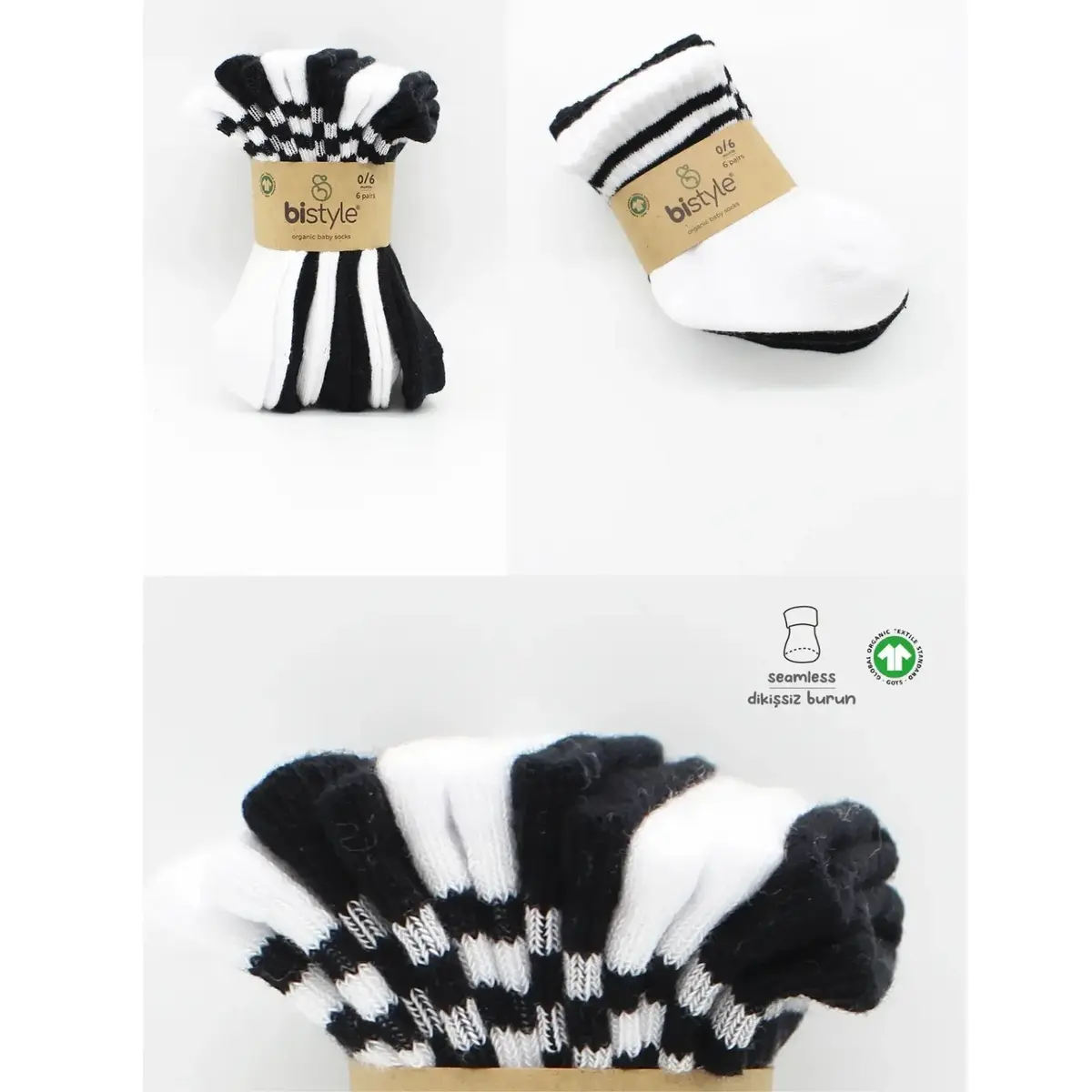 Bibaby Çorap Soket Bistyle 6lı Penye Çemberli Siyah - Beyaz