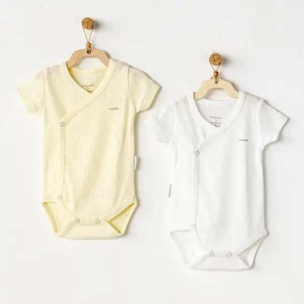 Andy Wawa Body Kısa Kol 2li Jakarlı Basic Sarı - Beyaz