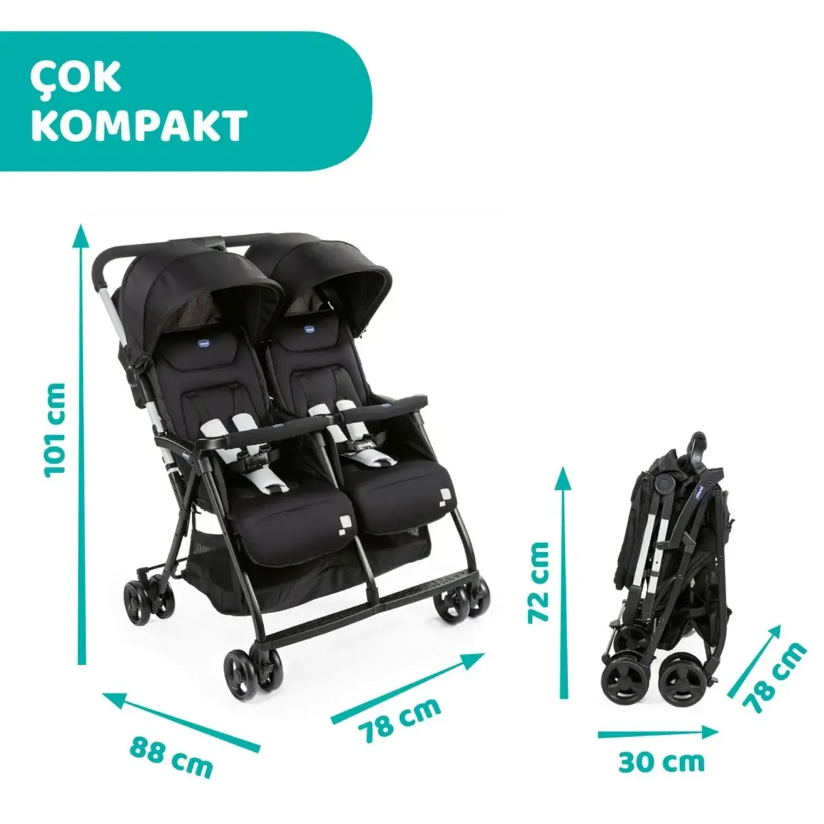 Chicco Ohlala İkiz Bebek Arabası Black Night