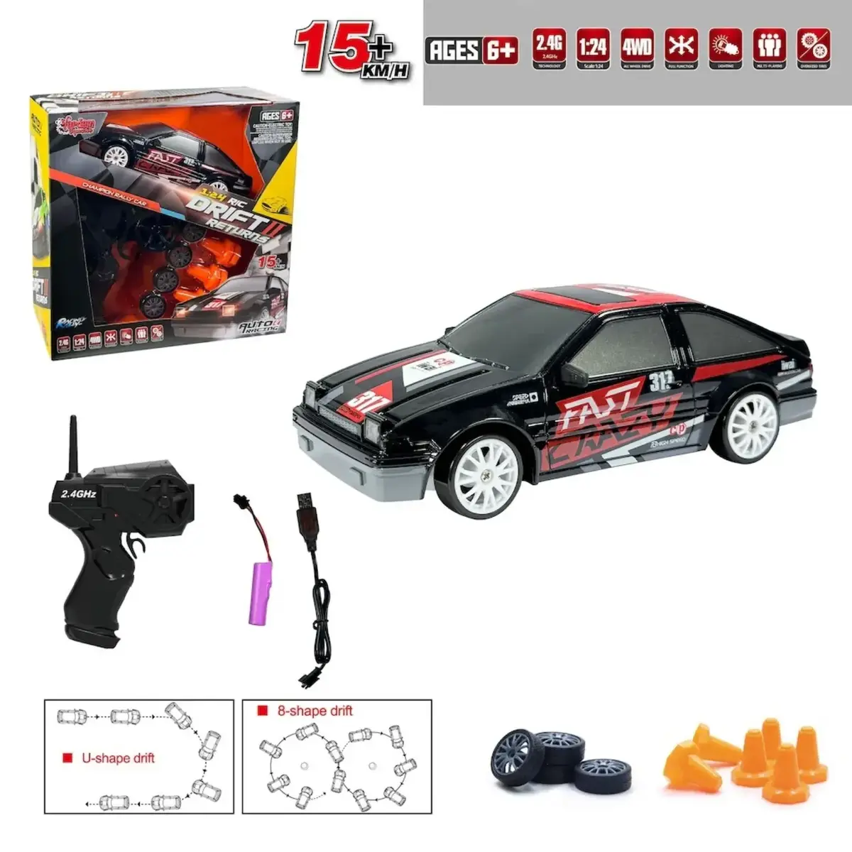 Vardem Uzaktan Kumandalı Full Fonksiyon 2.4G Şarjlı 1:24 Drift Araba
