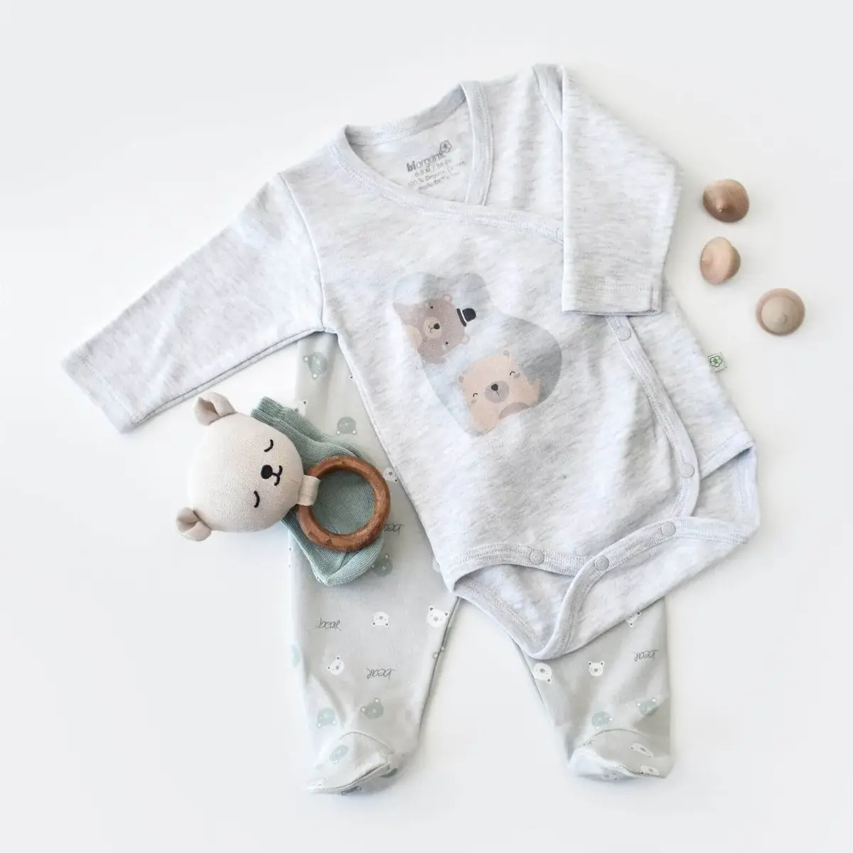 Bibaby Organik Zıbın Takımı Hug Me Bear Kar Melanj