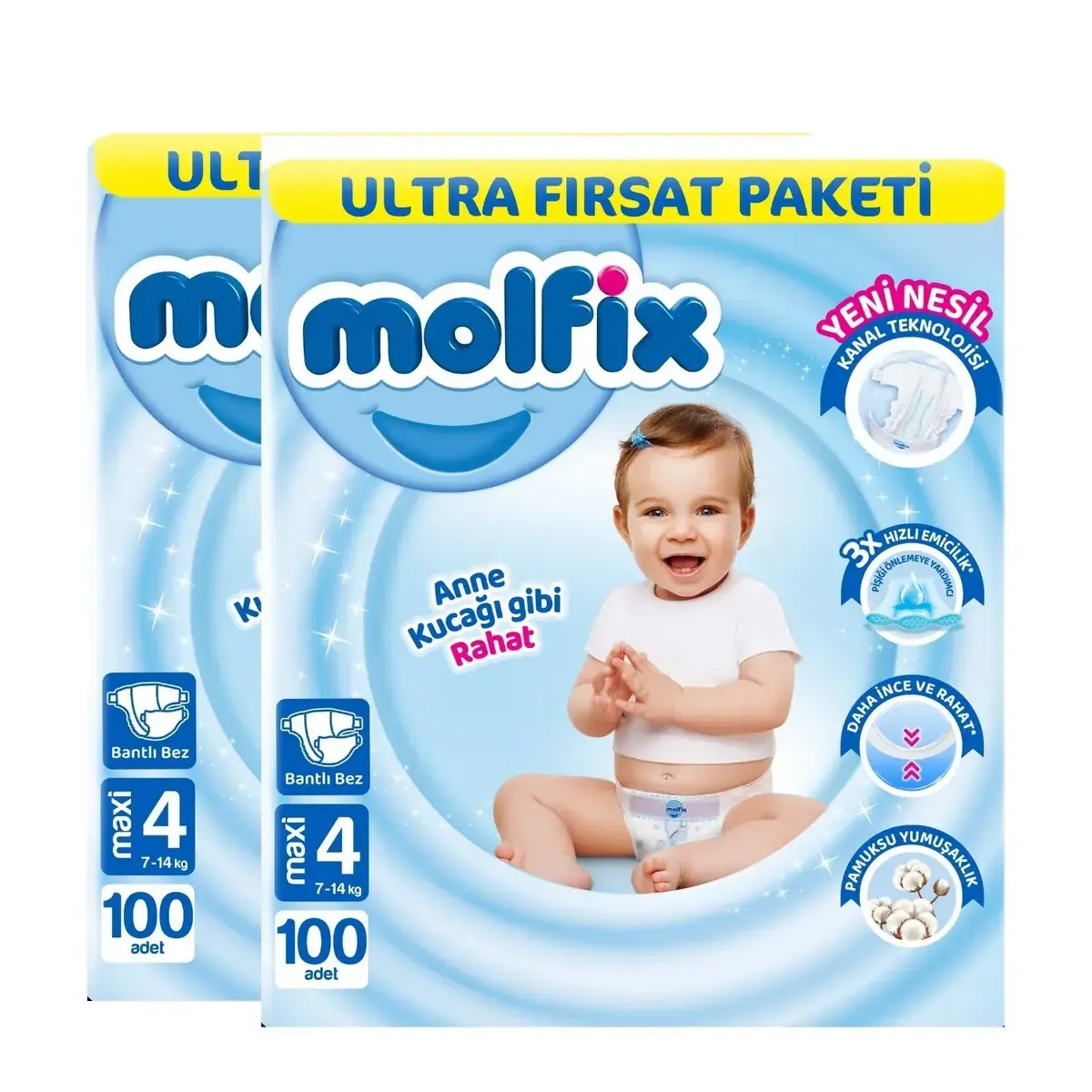Molfix Bebek Bezi 3D 4 Beden Maxi 7-14 Kg 100lü Ultra Fırsat Paketi x2