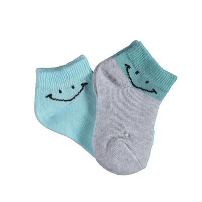 Bibaby Organik Patik Çorap 2li Smile Gri - Mint