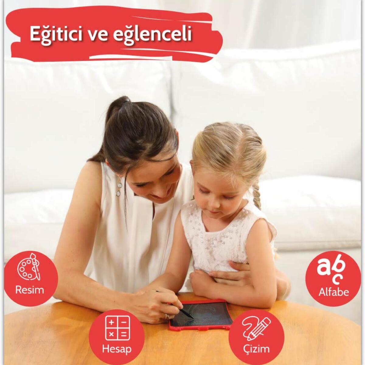 Wicue LCD Dijital Mıknatıslı Renkli Çizim Tableti 8,5" Kırmızı