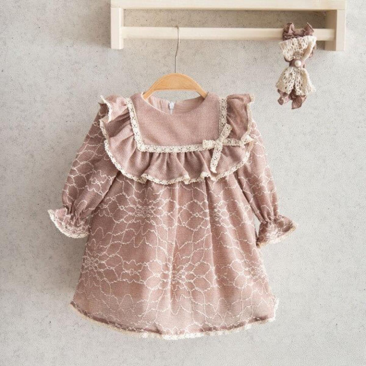 Miomini Elbise Saç Bantlı Triko Kopanakili Pudra