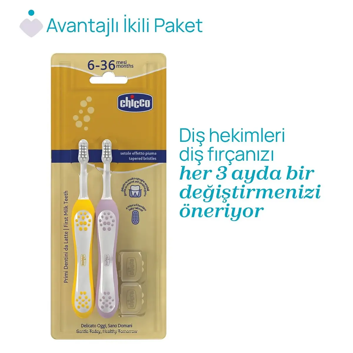 Chicco Diş Fırçası 6-36 Ay Yaş Lilac-Mustard 2'li