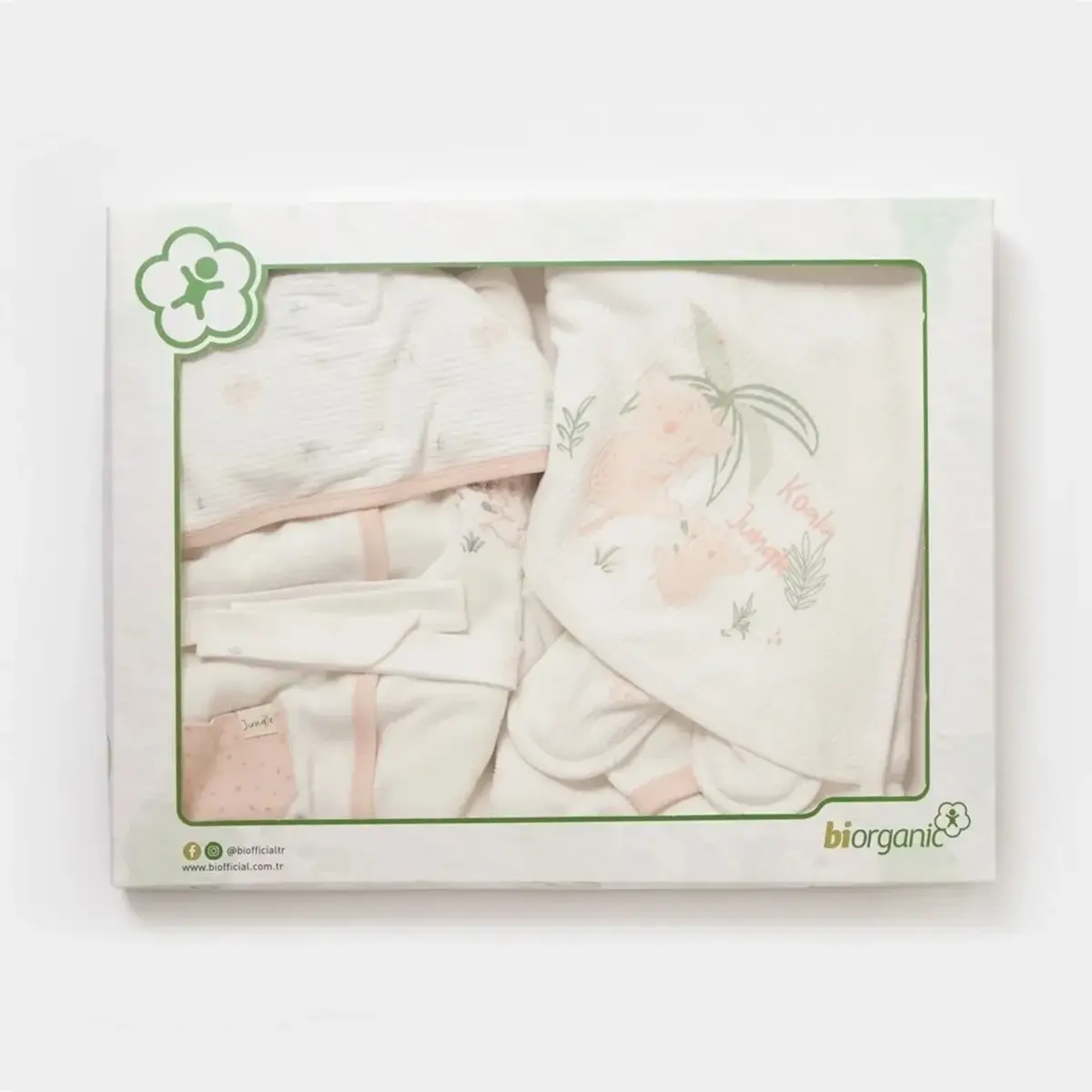 Bibaby Organik Bornoz Takımı Koala Jungle Pembe