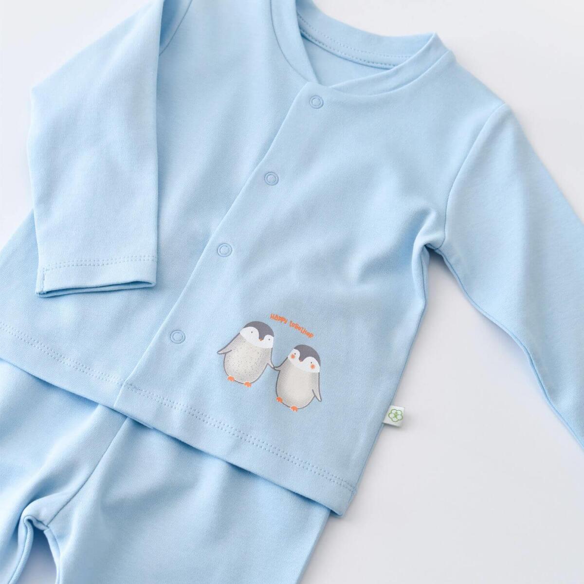 Bibaby Organik Pijama Takımı Hello New Penguins Mavi