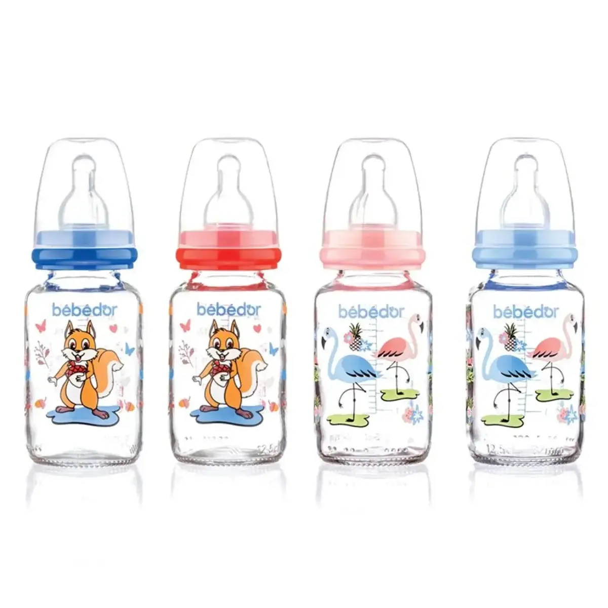 Bebedor Silikon Emzikli Desenli Cam Biberon 125 ml 0+ Ay