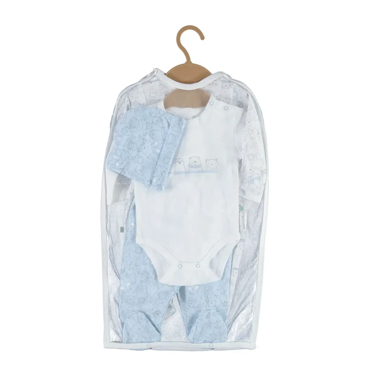 Bibaby Organik Zıbın Takımı Tüllü Handsome Animals Ekru - Mavi