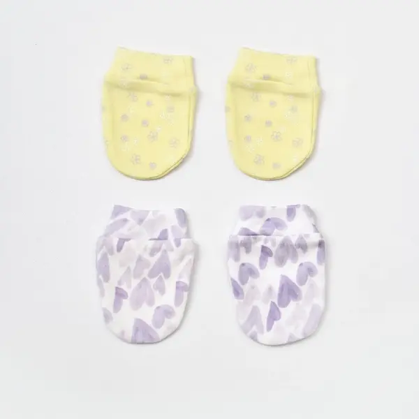 Bibaby Organik Eldiven 2li Love You Baby Yellow Lavender