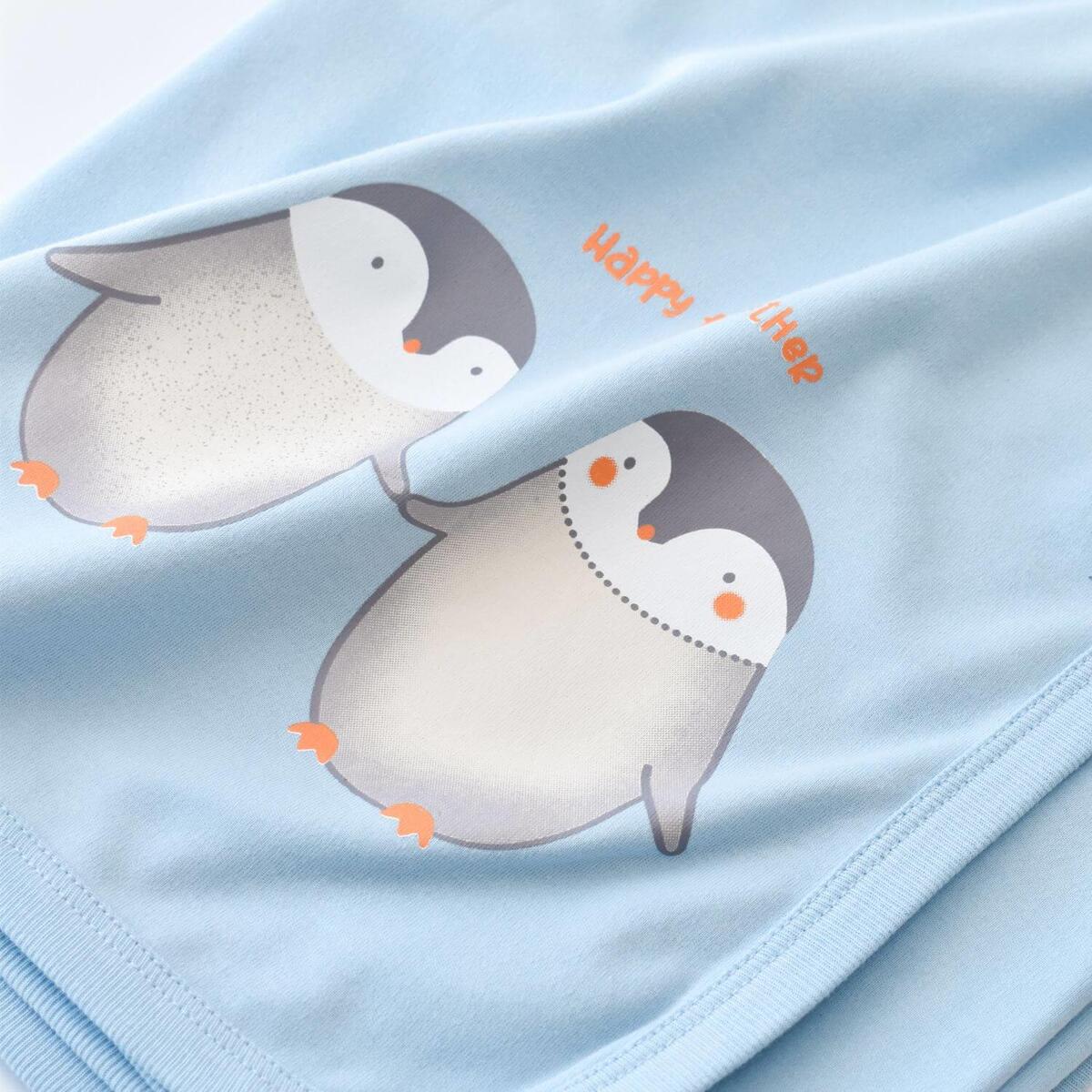 Bibaby Organik Battaniye Hello New Penguins Mavi
