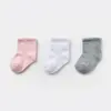 Bibaby Organik Çorap Soket 3lü Kaymaz Basic Gri -Pembe - Beyaz