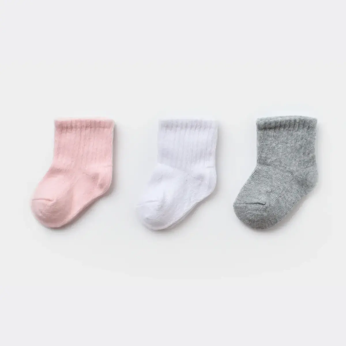 Bibaby Organik Çorap Soket 3lü Kaymaz Basic Gri -Pembe - Beyaz