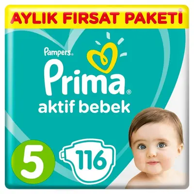 Prima Aktif Bebek Bezi 5 Beden Junior 116lı Aylık Fırsat Paketi