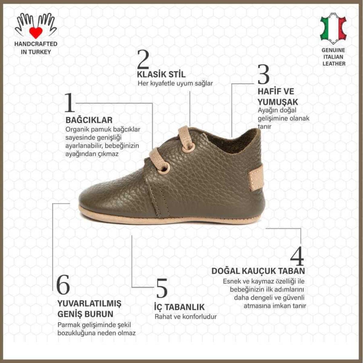 Ella Bonna Bebek Ayakkabısı Hakiki Deri Haki