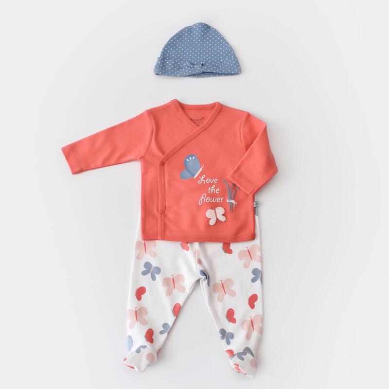 Bibaby Organik Zıbın Takımı 3lü Wild Flowers Coral