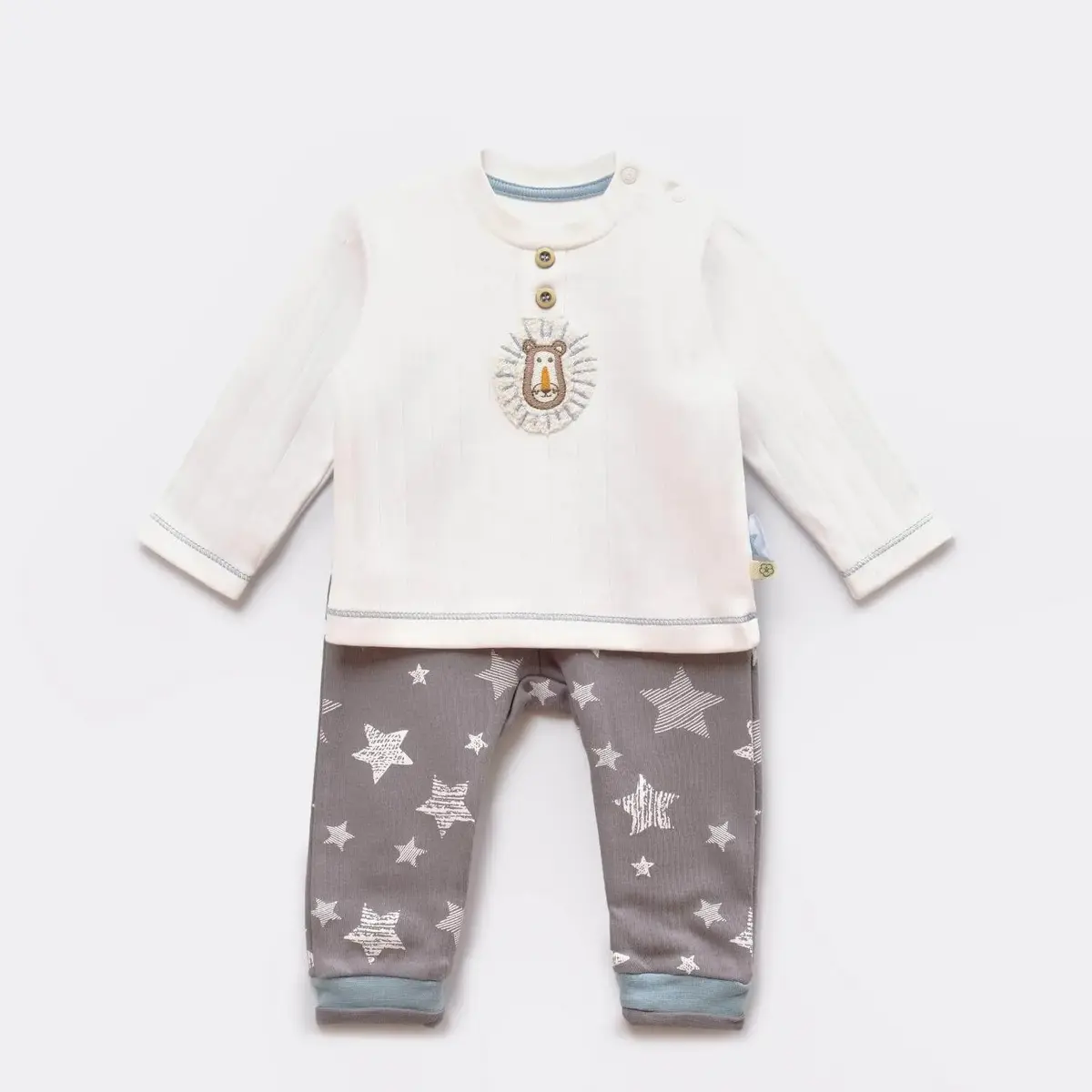 Bibaby Organik 2li Takım Brave Lion Ekru - Turkuaz