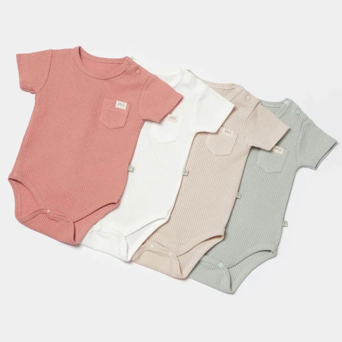 Bibaby Organik Body Kısa Kol Waffle Smile Bej